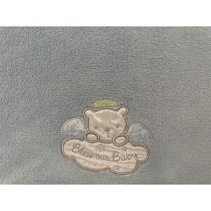 Baby Starters BLESS OUR BABY Blue Bear Angel Applique Blanket Lovey Kids Halo